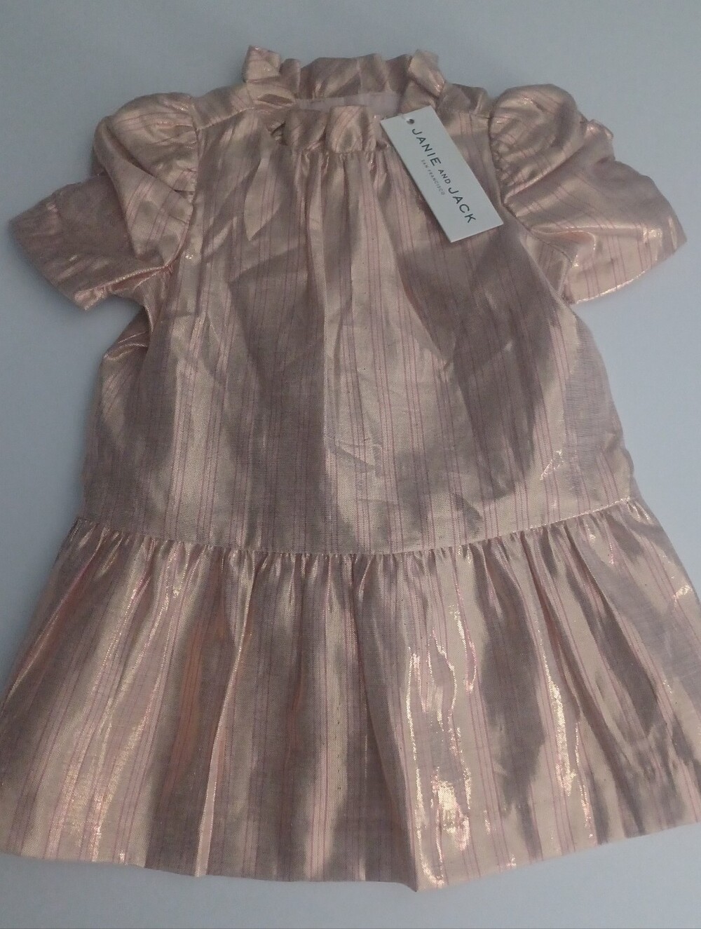 Janie And Jack Stripped Mettalic Christmas Dress Sz 6/12M
